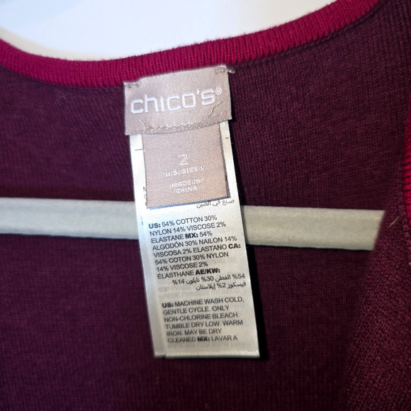 Chico’s Burgundy Purple Reversible Open Cardigan Jacket Cotton Size 2 Large - Picture 8 of 8